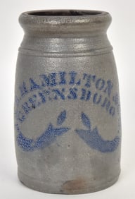 Unusual Blue Decorated Greensboro Stoneware Canning Jar