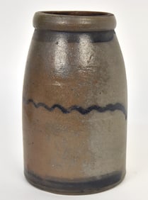 Blue Decorated Striper Stoneware Canning Jar