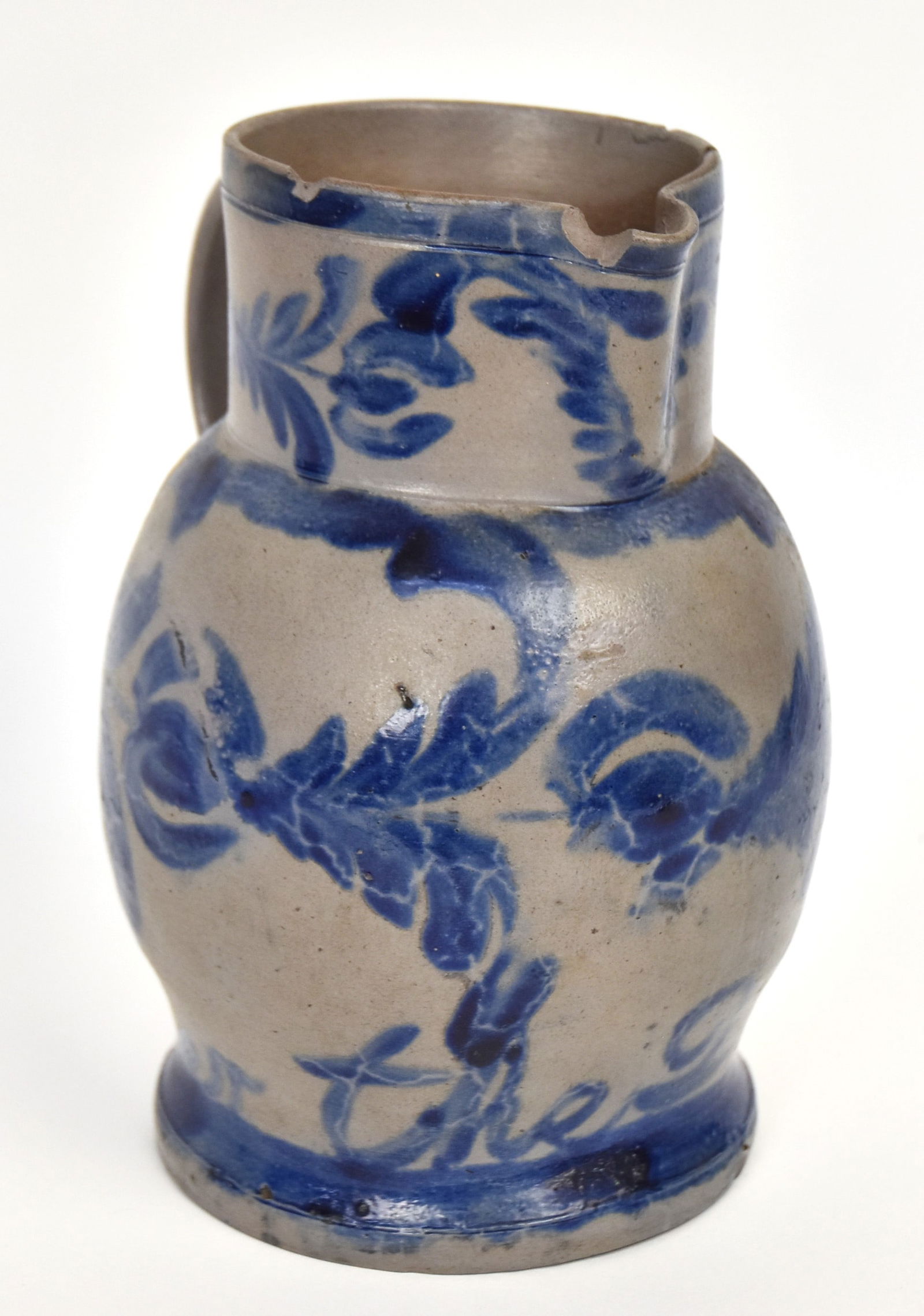 Rare Blue Decorated Presentation Stoneware Pitcher (1 of 9)