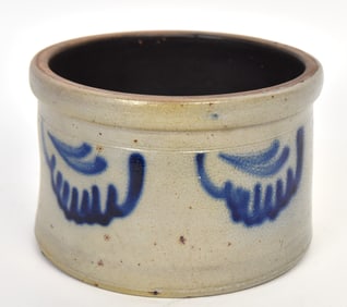 Blue Decorated Stoneware Cake Crock