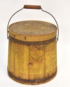 Early Wooden Bucket With Yellow Paint