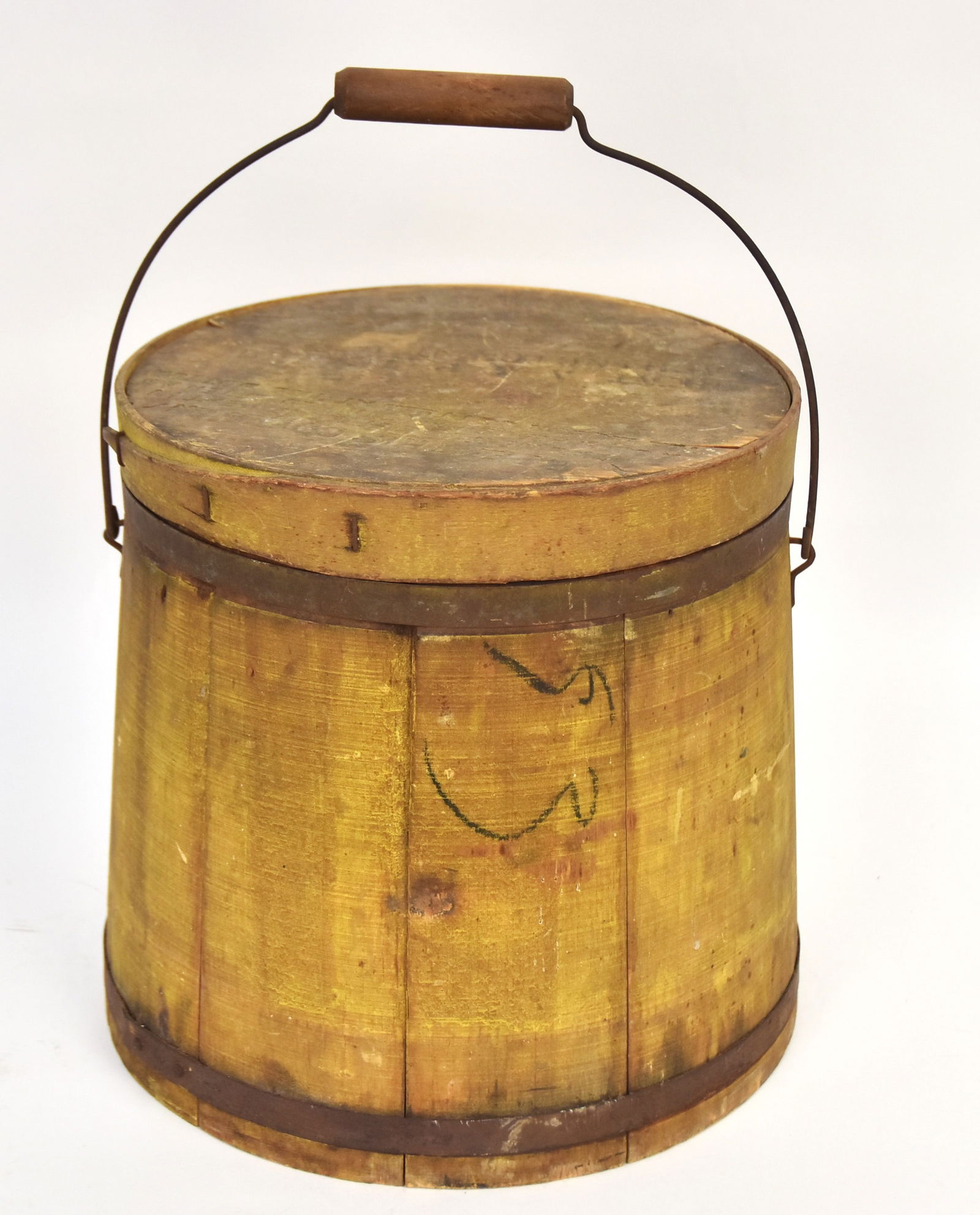 Early Wooden Bucket With Yellow Paint (1 of 6)