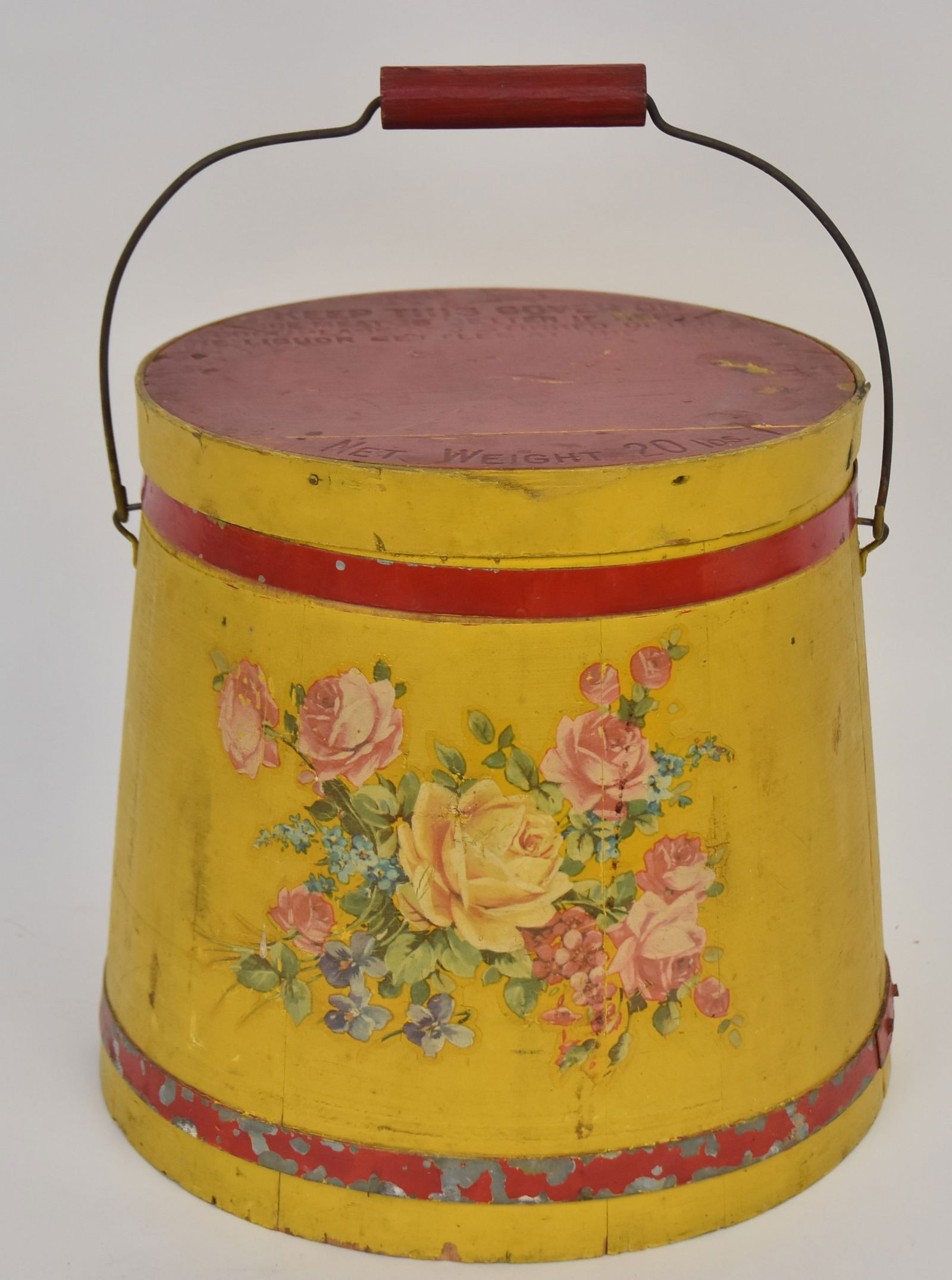 Early Wooden Bucket With Yellow and Red Paint (1 of 8)