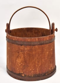 Nice Early Wooden Bucket With Old Red