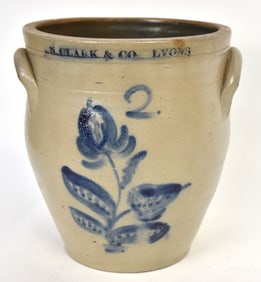 N. Clark & Co. Lyons Blue Decorated Stoneware Jar
