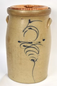 Redwing Blue Decorated Stoneware Churn