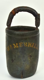 19th Century Leather Fire Bucket with Green Paint