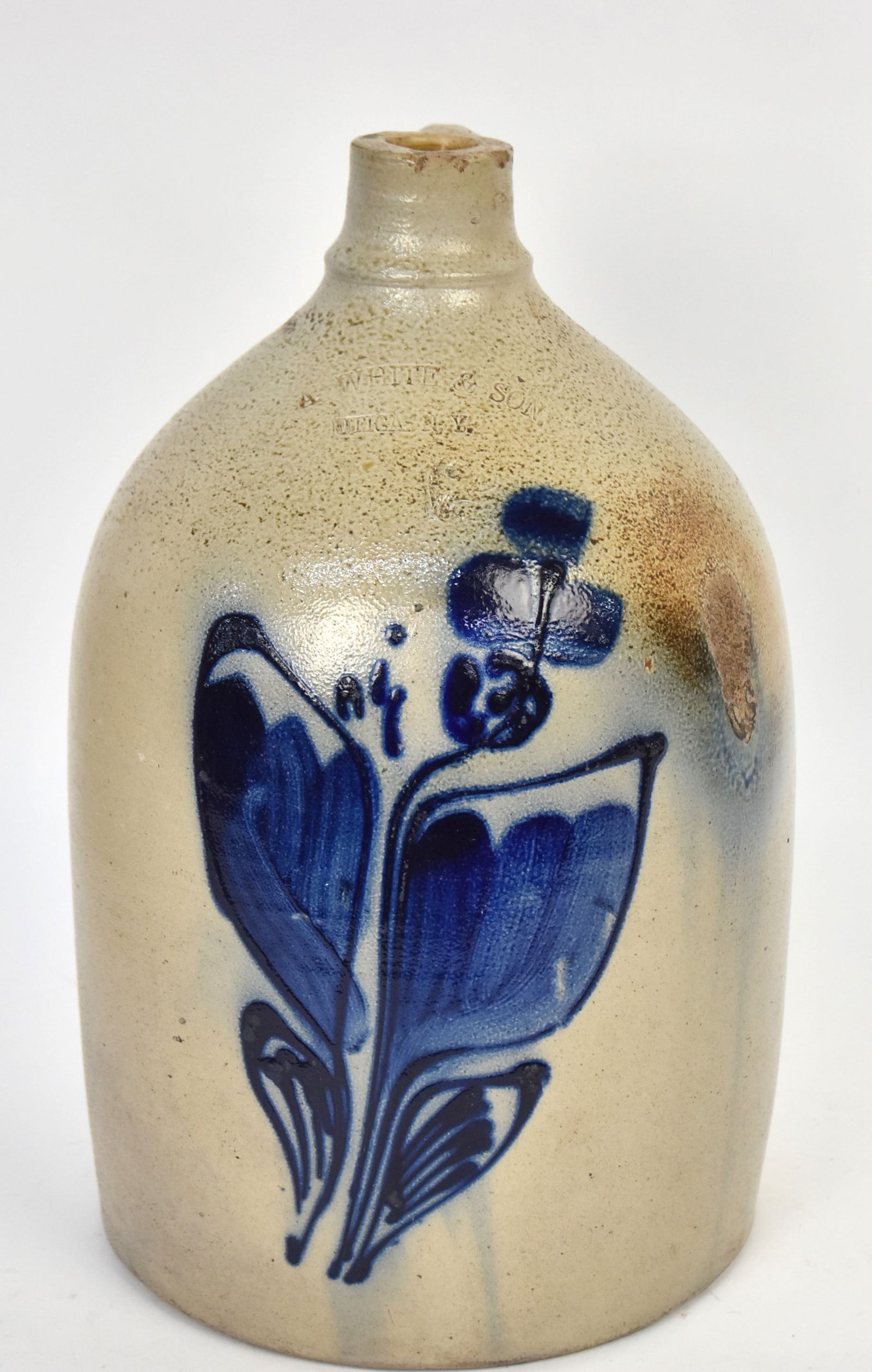 White & Son Utica N.Y. Blue Decorated Jug (1 of 5)