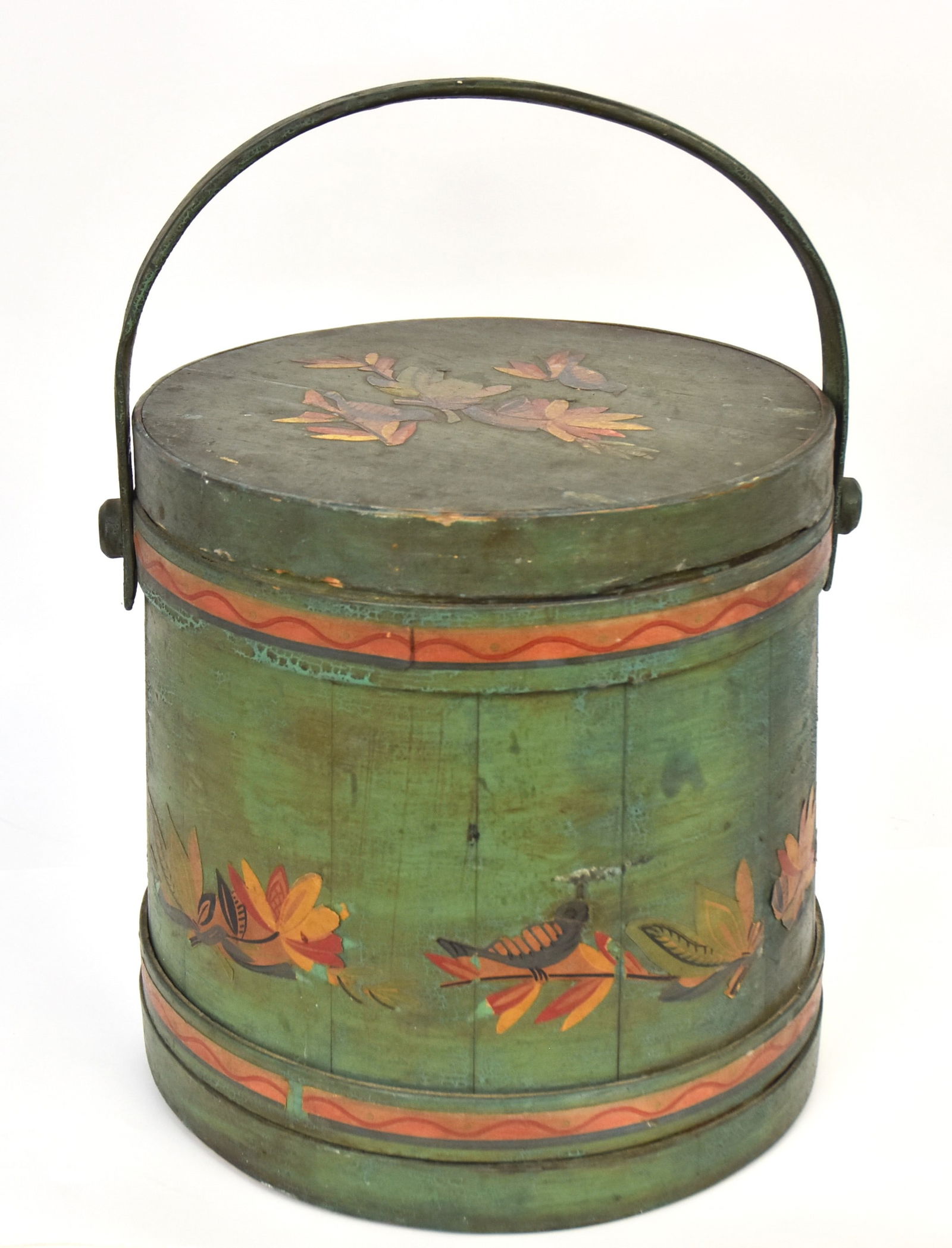 Early Wooden Firkin In Old Green Paint (1 of 9)