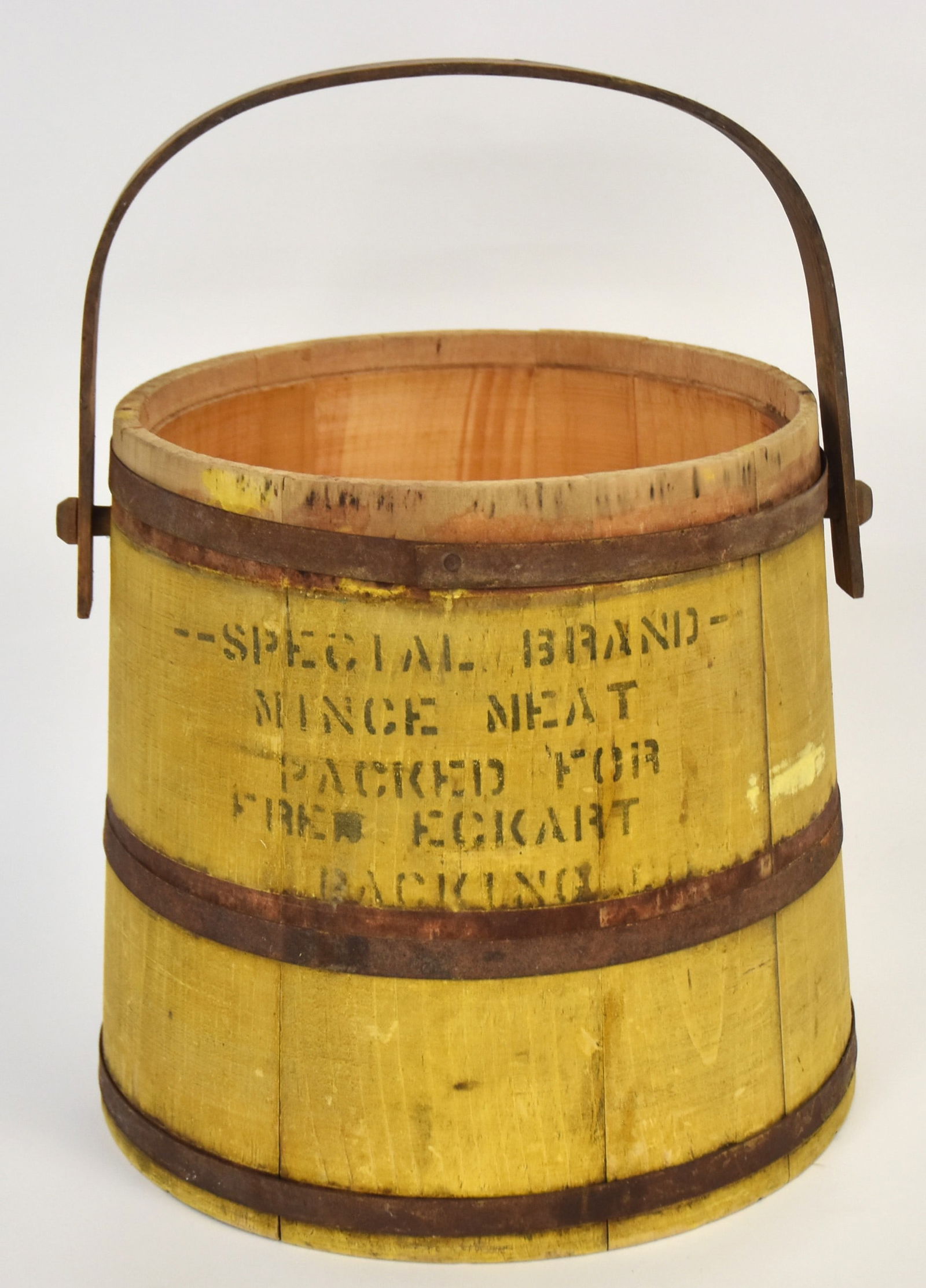 Early Wooden Mince Meat Bucket In Yellow Paint (1 of 5)