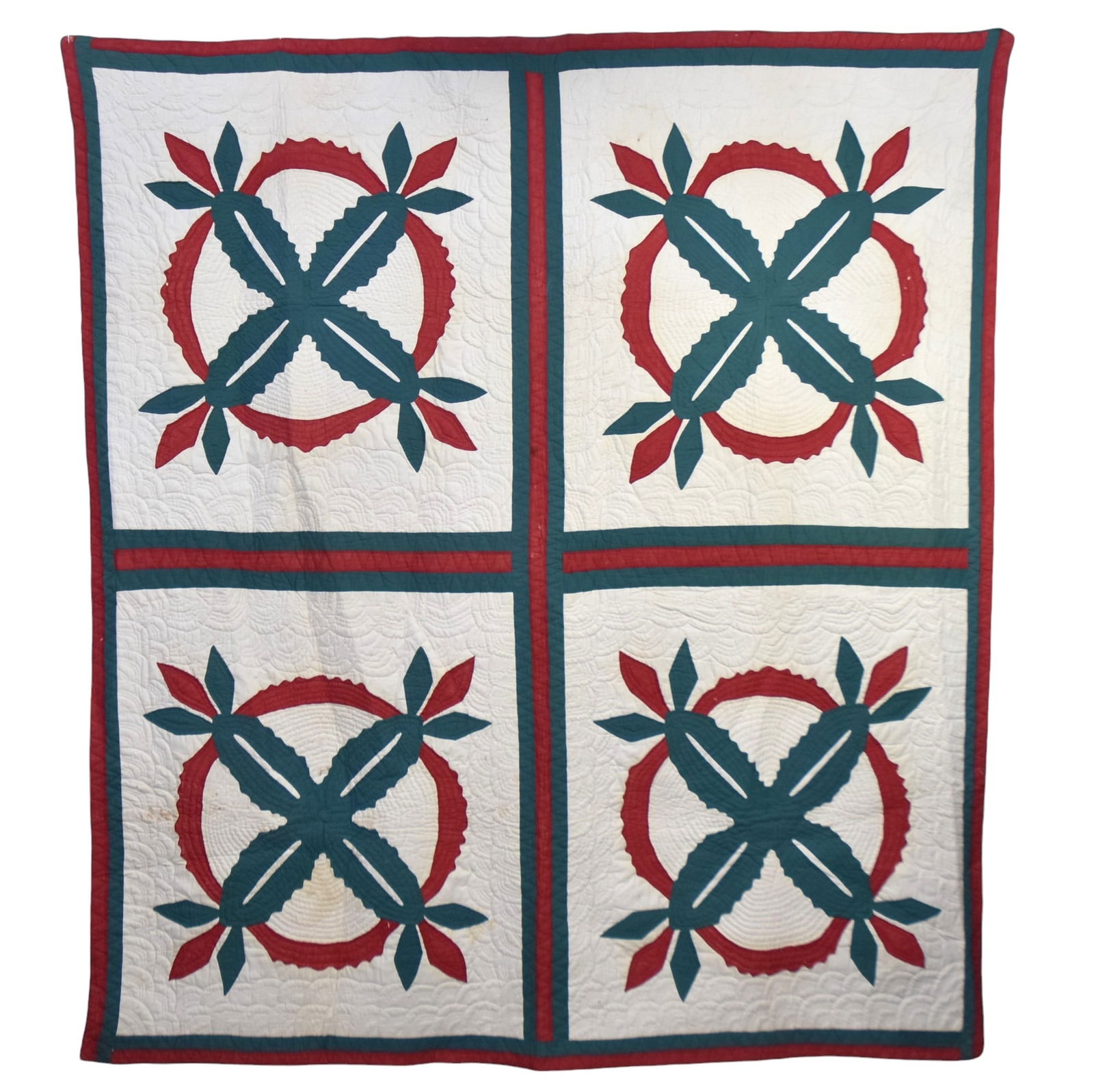 19th Century Red and Green Applique Quilt (1 of 8)