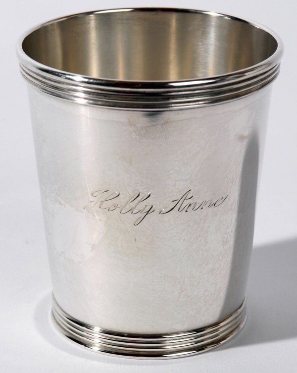 TREES, LEXINGTON, KENTUCKY SILVER JULEP CUP: Sterling silver. Stamped with "Trees" marks. Good condition. 3 1/4" h. 2.95 Troy oz.