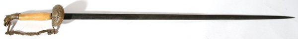 MEXICAN WAR EAGLE POMMEL SWORD: With cast brass guard/knuckle bow with U.S. shield breasted eagle. Fine cast brass eagle pommel and bone grip. Unmarked steel blade. Missing collar from grip and capstand nut replaced. 33 1/2" long.