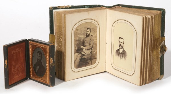 CIVIL WAR PHOTO ALBUM: With unpublished photo of Gen. Daniel McCoy of the 24th & 175th Ohio Infantry. This cdv album has 48 albumen and tintype images and one 9th plate cased image. Was found in Highland County, Ohio where 