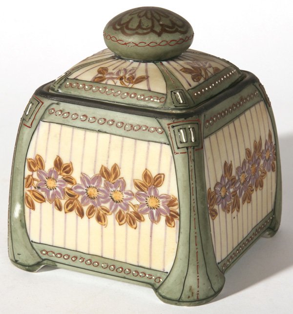NIPPON HANDPAINTED HUMIDOR: Japanese mark on bottom. Excellent condition. 5 3/4" x 5" w.