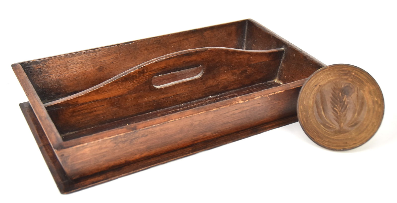 Early Walnut Cutlery Tray & Butter Stamp (1 of 5)