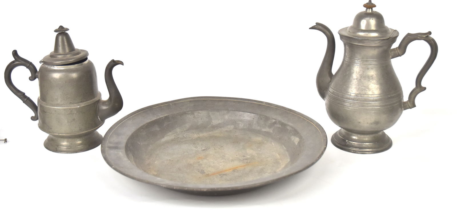 Early Pewter Coffeepots and Basin (1 of 7)