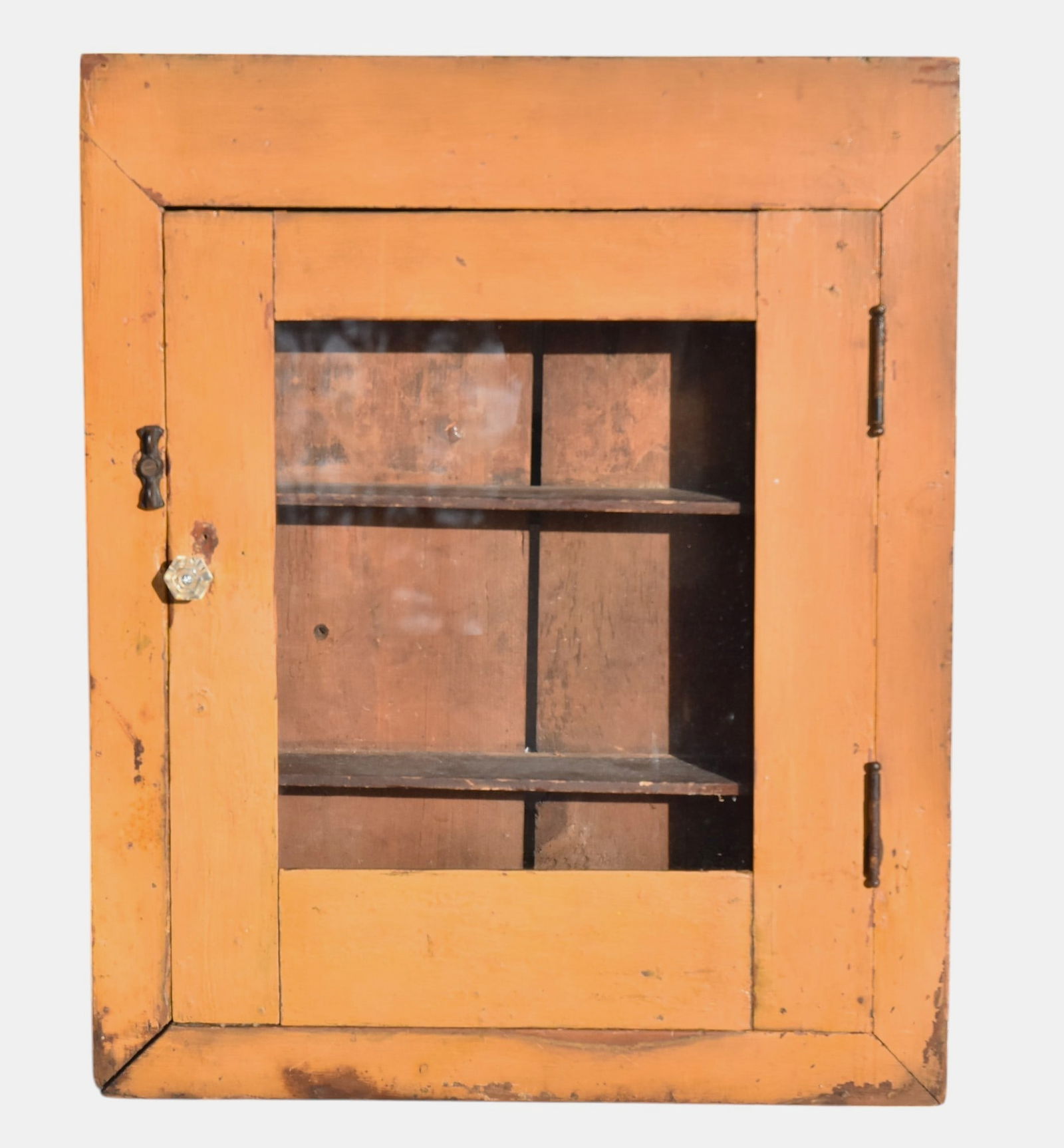 Early Country Hanging Cabinet With Old Mustard Paint (1 of 5)