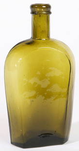 OLIVE GREEN PLAIN FLASK: With fine polished blob top. Fine condition. 7 1/2" h.