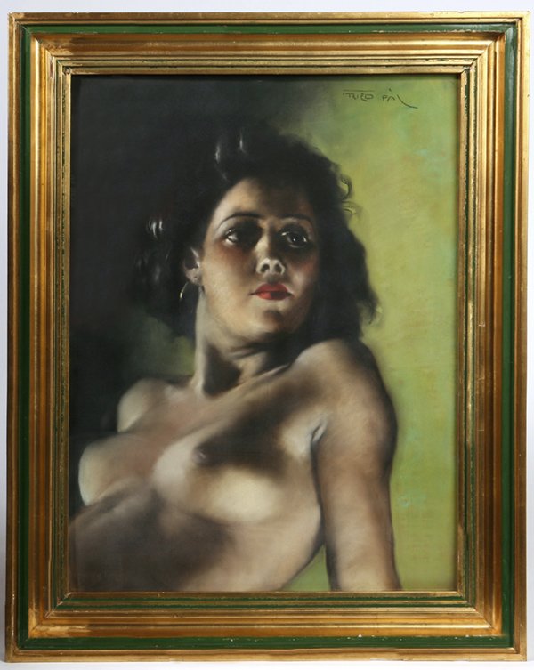 PAL FRIED (NY, CA, HUNGARY) PASTEL PAINTING: Pal Fried (New York, California, Hungary, 1893-1976) 26" x 19", pastel of nude. Signed upper right "Fried Pal". Fried an artist of the Hungarian school, worked with pastels and oil paints. He was know