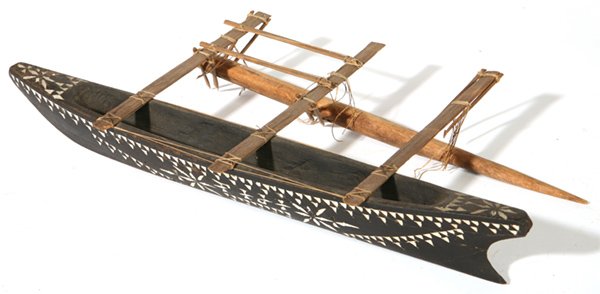 WOOD MODEL DUGOUT CANOE: Chipped carved fugi. 17 1/2" long.