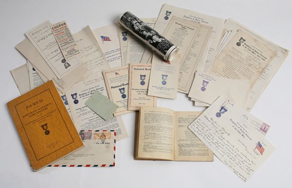ARCHIVE OF LILY M. LEWIS PRES. R.I. DAUGHTERS OF UNION : Lot of circa 60 letters and documents nearly all relating to this Civil War Society, including a yard long type photograph of 62nd Convention. The vast majority date from the late 1920’s to the mid 