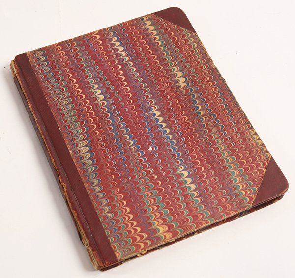 CIVIL WAR DIARY OF GEORGE BAILEY, 132 O.V.I.: A 127 page inked manuscript account of the 132nd O.V.I. commanded by Col. Joel Haines and written in a super octavo (8” x 10”) half red calf bound ledger with marbled boards in a clear, clean hand