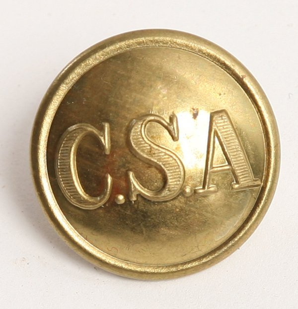 CSA BRASS UNIFORM COAT BUTTON: Domed brass with loop eyelet on reverse, marked “Superior Quality” on reverse.