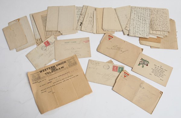 WWI ARCHIVE PVT. E.C. SIMMONS, A.E.F. & ETHEL NEIL: This archive is the letter group of the two people, that includes 37 letters and documents, spanning the entire American involvement in the war. Both the writers, Evereet, affectionately known to his 