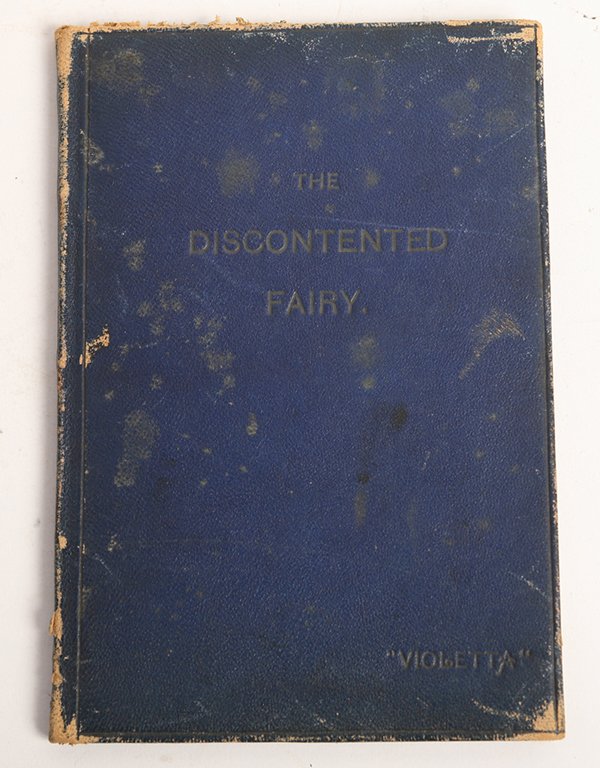 AUTOGRAPHED "THE DISCONTENTED FAIRY" PHOTOS W/TIPPED IN: A 4” x 6” book of the above title by Ella Crane Wilkinson, 1890, printed by Journal printing House, Ballston, N.Y., 20pp with three tipped in early silver gelatin photographs, including one of the