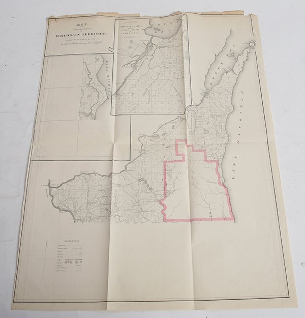 1835 MAP OF WISCONSIN W/INDIAN MOUNTS: Entitled “Map of the surveyed part of Wisconsin Territory: compiled from public surveys as returned to the Surveyor General's Office,” 17.5” x 23”.