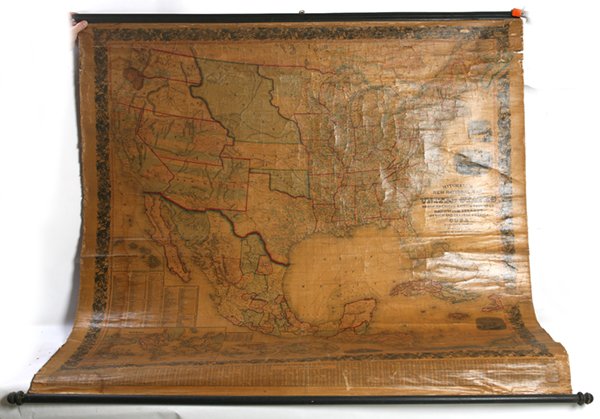1856 MITCHELL'S WALL MAP OF NORTH AMERICA: Full title being: “Mitchell’s New National Map, Exhibiting the United States with the North American British Provinces Sandwich Islands, Mexico and Central America, Cuba, West India Islands.” Pu