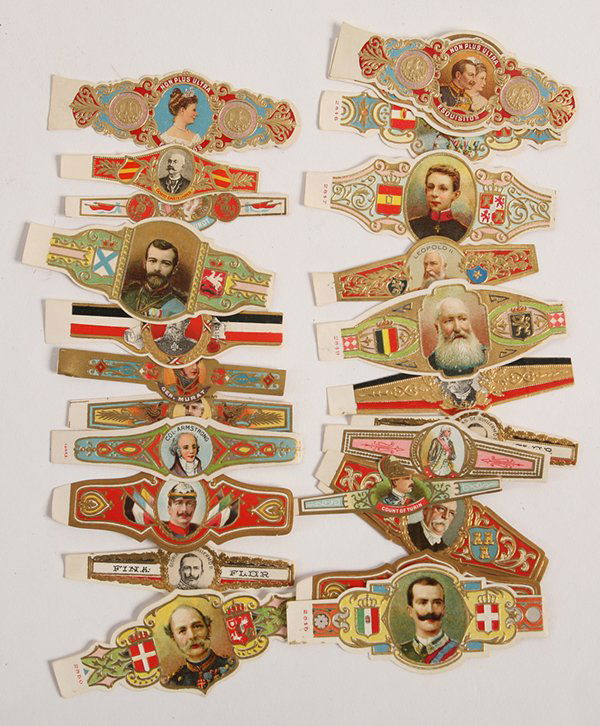 25 EARLY CIGAR LABELS OF HISTORICAL FIGURES: Many military leaders and famous people. 3 1/4" x 1 1/4"