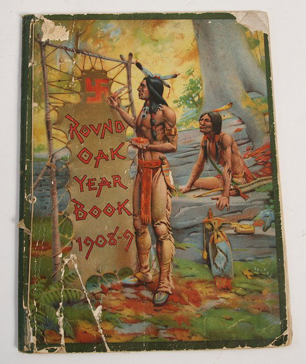 1908/1909 ROUND OAK STOVES CATALOG: A small folio size catalog (9” x 12”) with chromolithographed cover of American Indians. This Dowagiac, Mich. Company was in business from 1871 to 1947. This 48pg catalog is full illustrated with