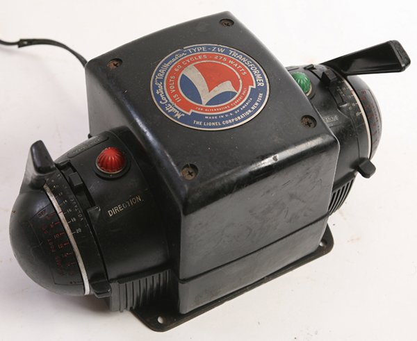 LIONEL TRAINMASTER TYPE ZW TRANSFORMER: In black thermal plastic housing with controls for everything one could want on a layout, 11” x 6.5” x 7” high.
