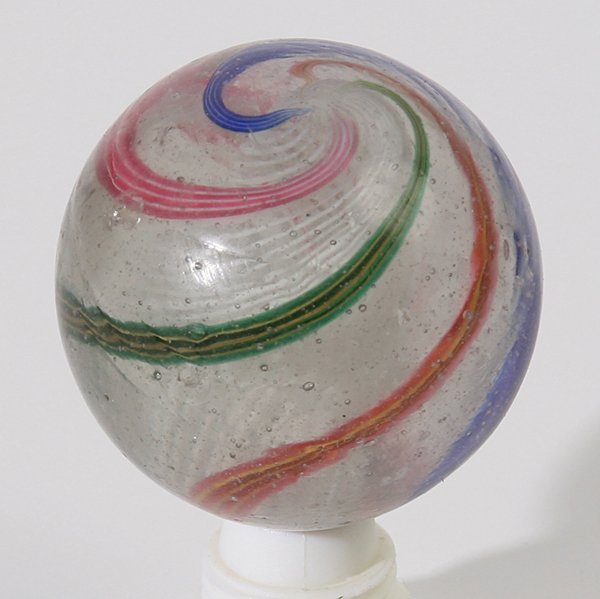 LARGE LATTICINO SWIRL MARBLE: Hand-made, 1.85”, (4.5cm). Condition: Fine. EST. $80-120.