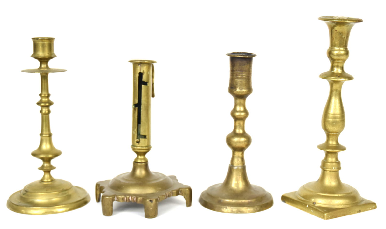 Four Early Brass Candlesticks (1 of 3)