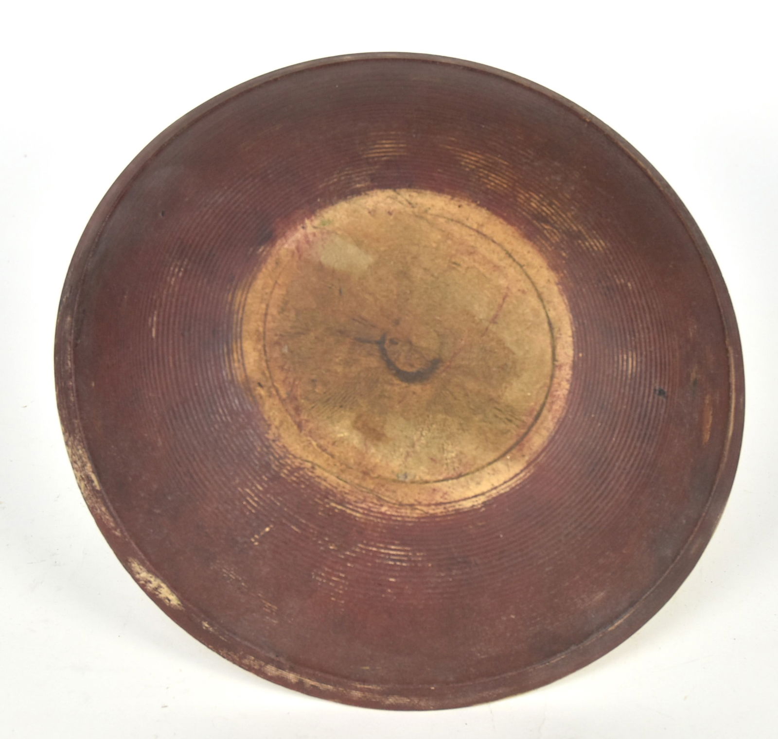 Early Red Painted Turned Maple Bowl (1 of 2)