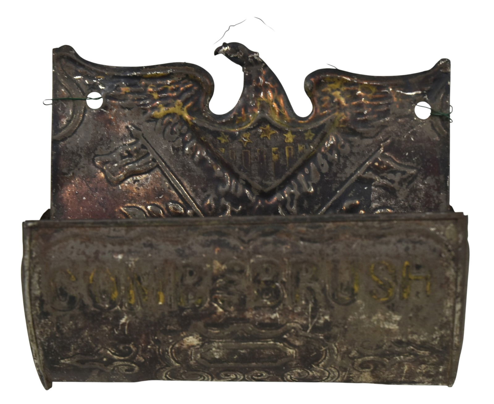 Unusual Stamped Tin Eagle Wall Pocket (1 of 3)