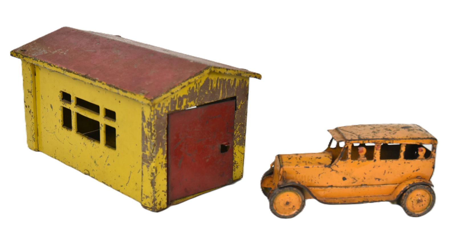 Early Pressed Steel Garage & Friction Toy Taxi (1 of 3)