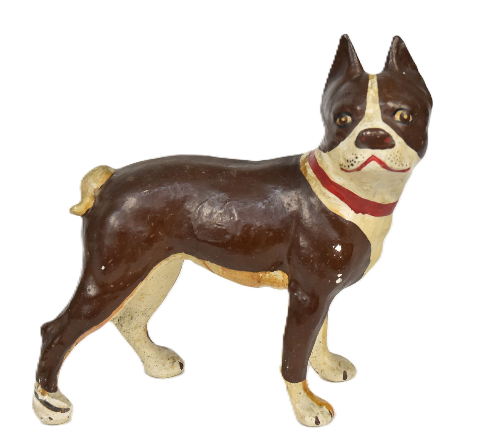 Early Chalk Bull Dog: late 19th or early 20th century in original polychrome paint, 10 x 4 x 10.5" high, nice patinas. Condition paint circa 98% Fine.