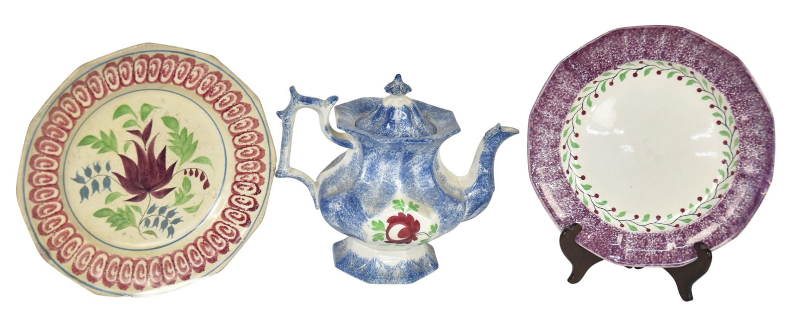 Three Pieces of Early Spatterware (1 of 6)