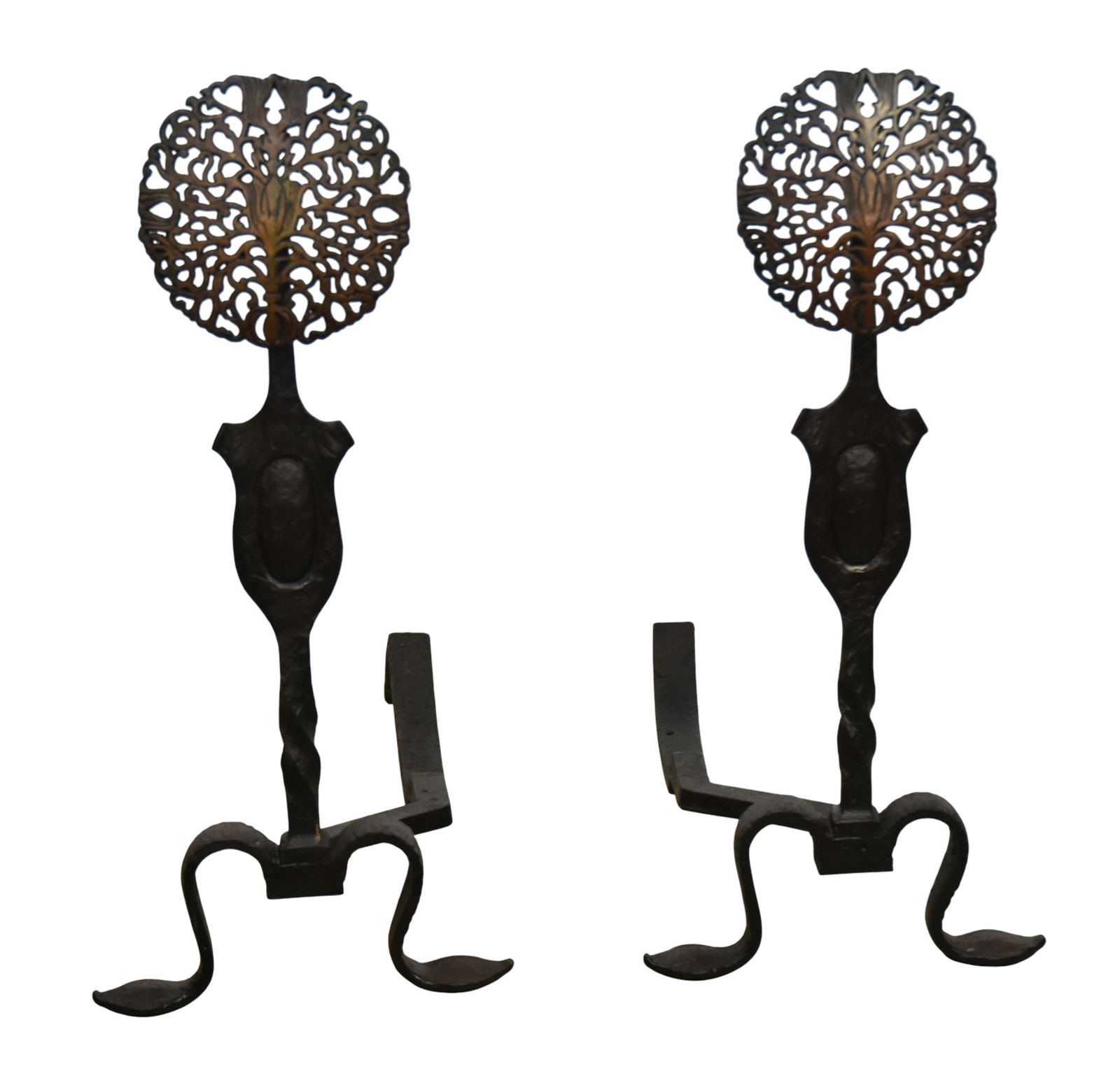 Fine Large Arts & Crafts Brass & Wrought Iron Andirons (1 of 4)