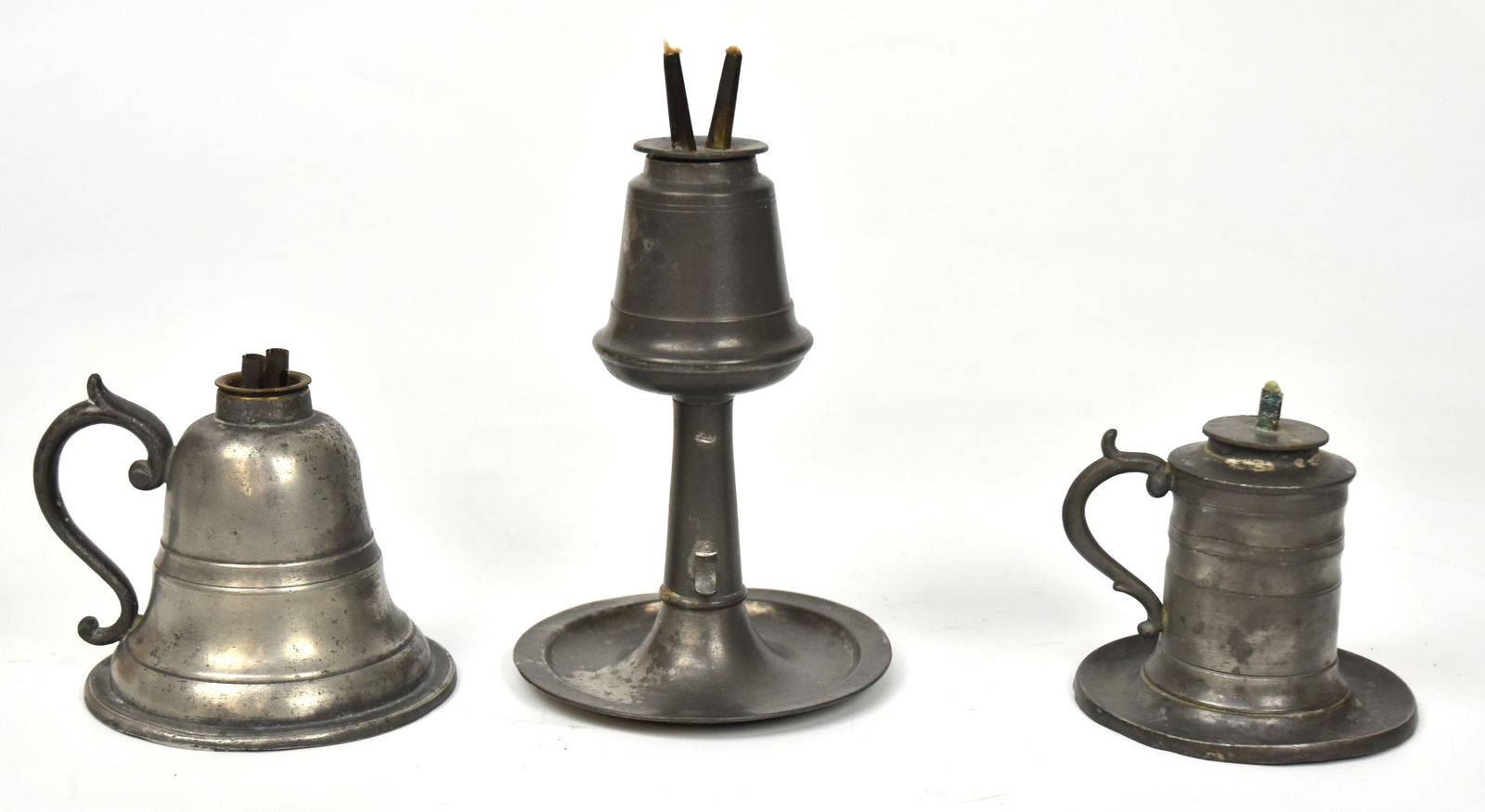 3 Early Pewter Oil Lamps (1 of 3)