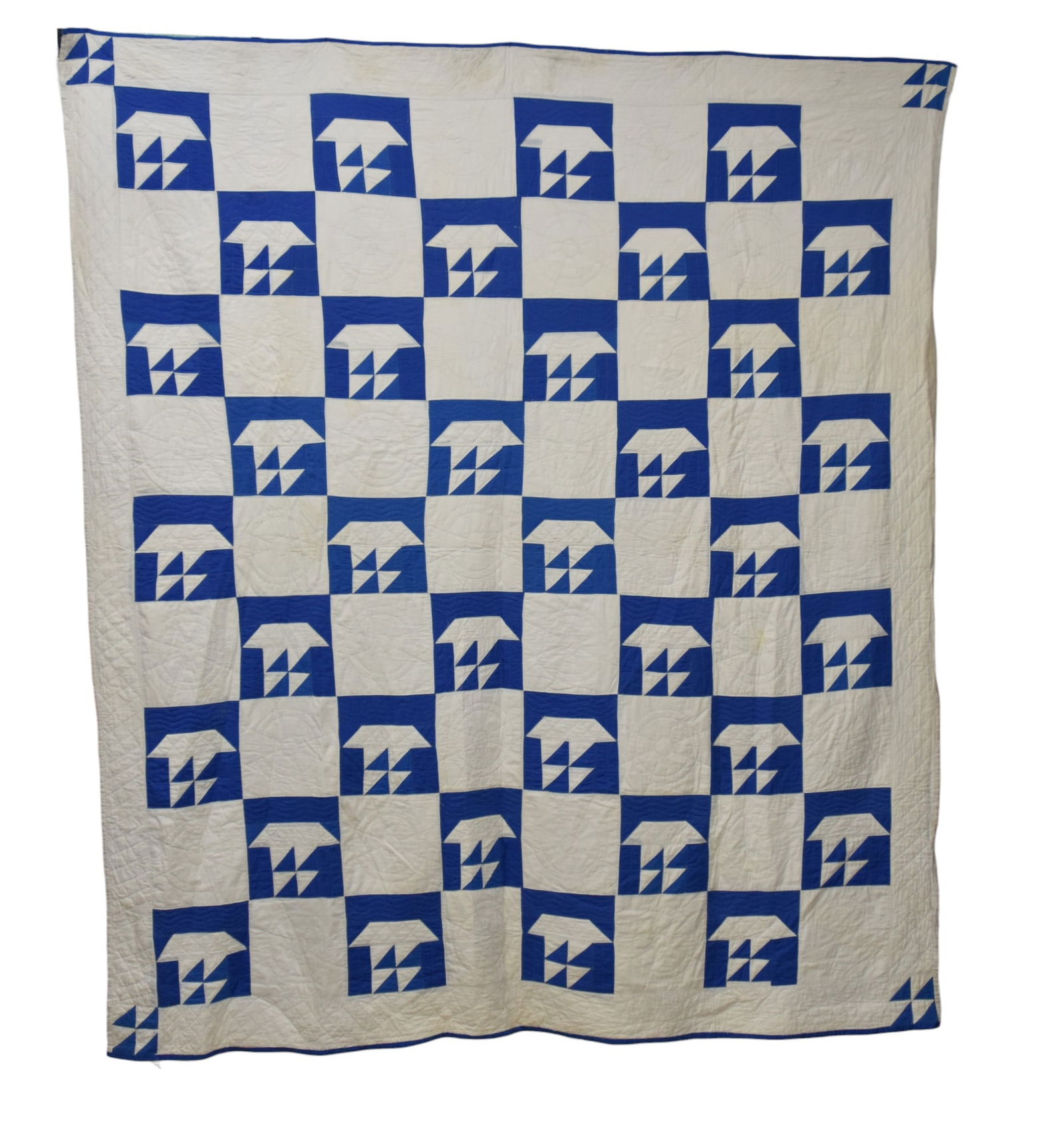Old Handmade Blue & White Pieced Quilt (1 of 8)
