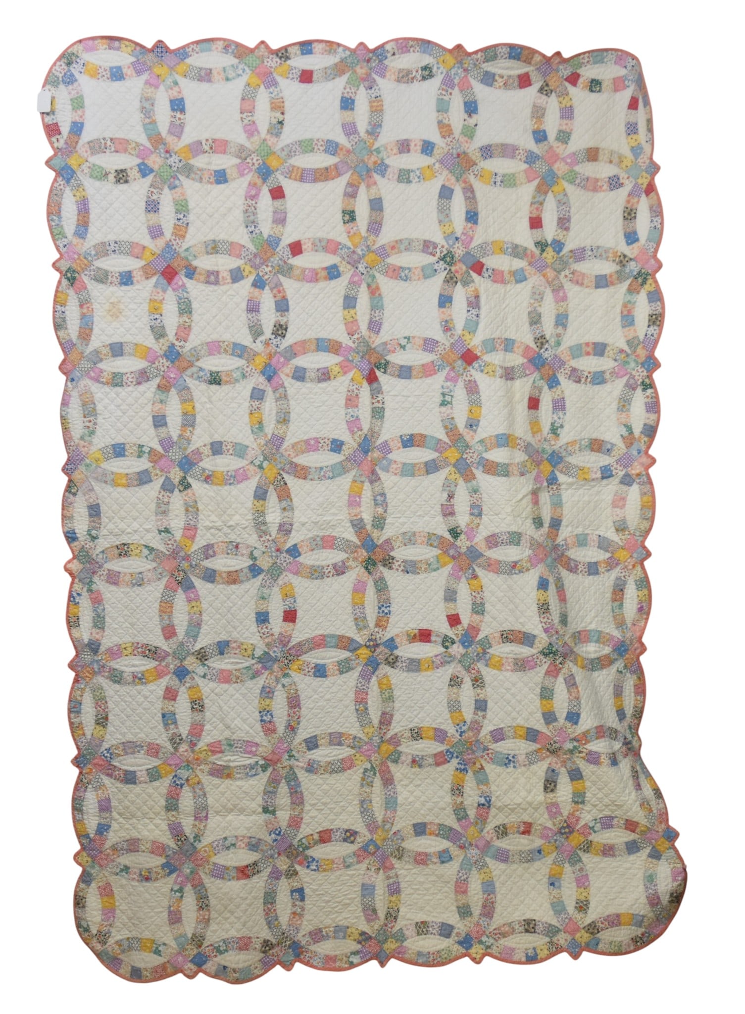 Old Handmade Double Wedding Ring Quilt (1 of 8)