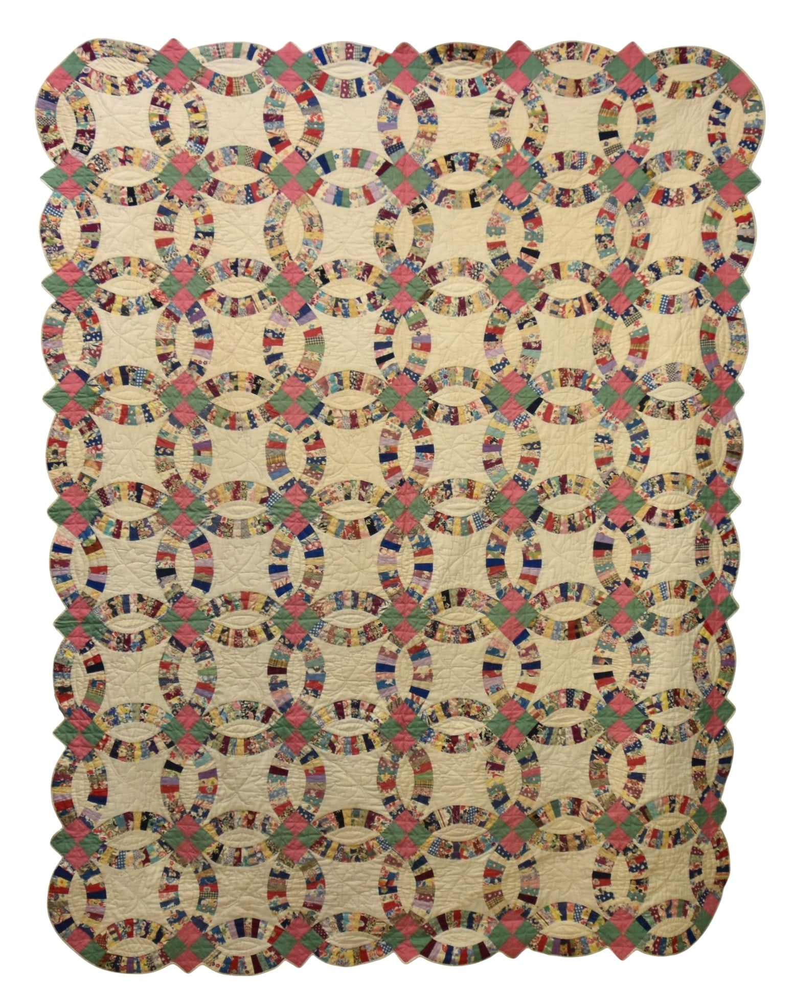 Old Handmade Kentucky Double Wedding Ring Quilt (1 of 8)