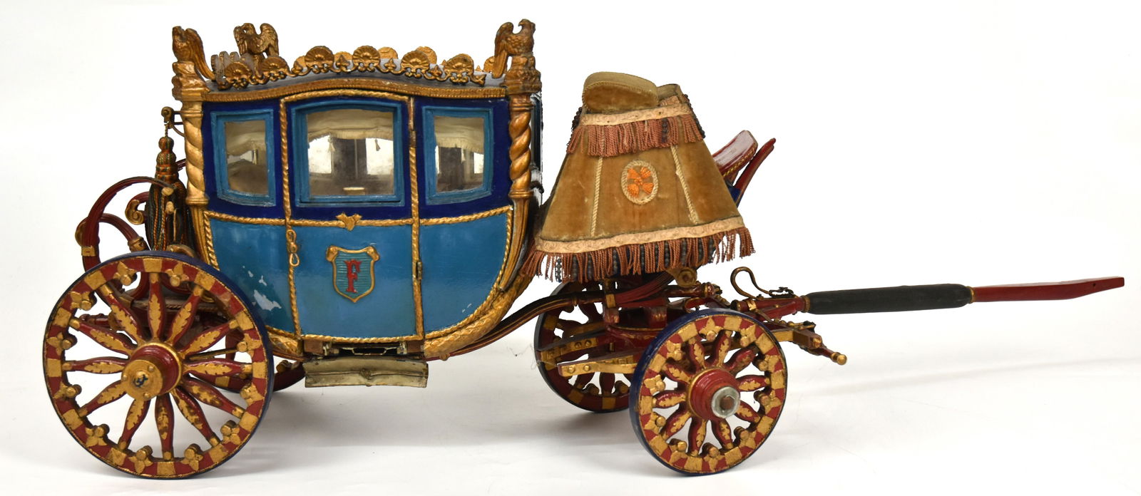 Display Model of Napoleonic Coach, Fisher Body: Craftsman Guild, detailed 1/18 scale model of the coach used as Fisher Bodys logo, made for compitition run by Generl Motors from 1930s to the late 1960s, this hand made model has working wheels, stee