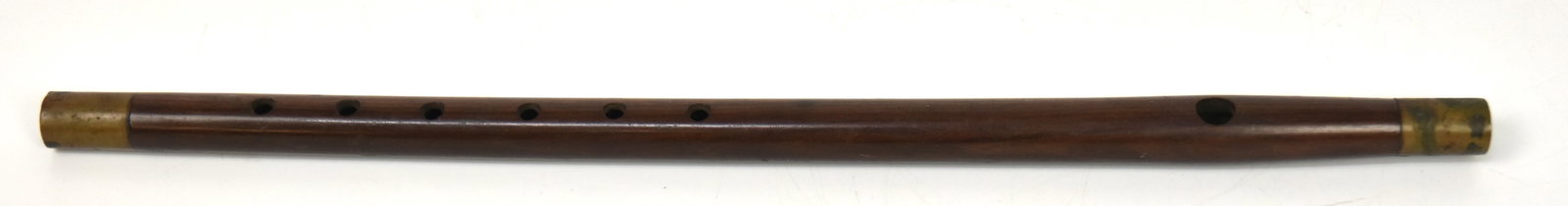Civil War Rosewood Fife: Brass end, with blow hole and six sounding holes, nice patina, 15" long. Condition Fine.