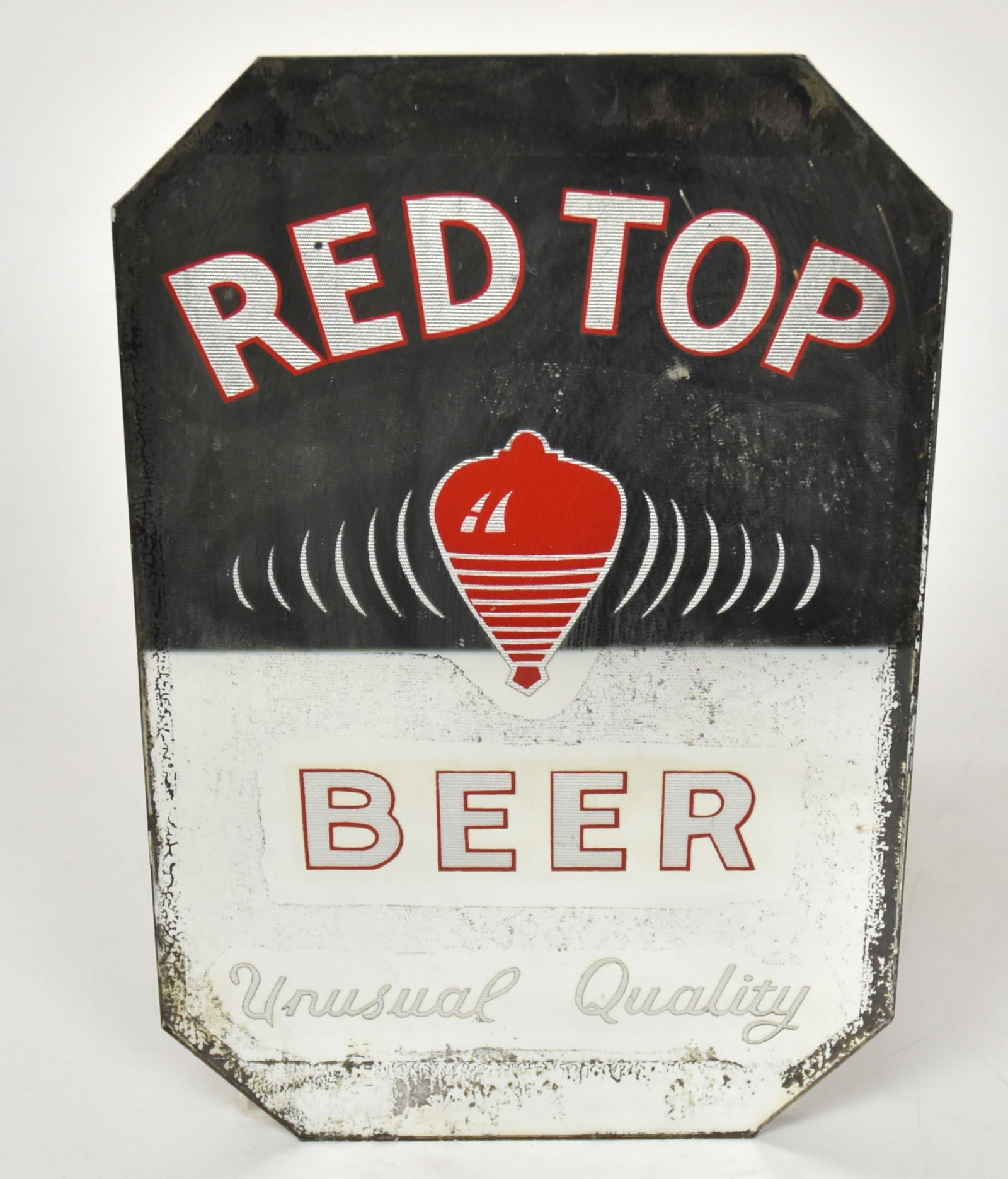 Original Red Top Beer Mirror: With spinning top. 12" x 8". Some loss on edges otherwise good condition.